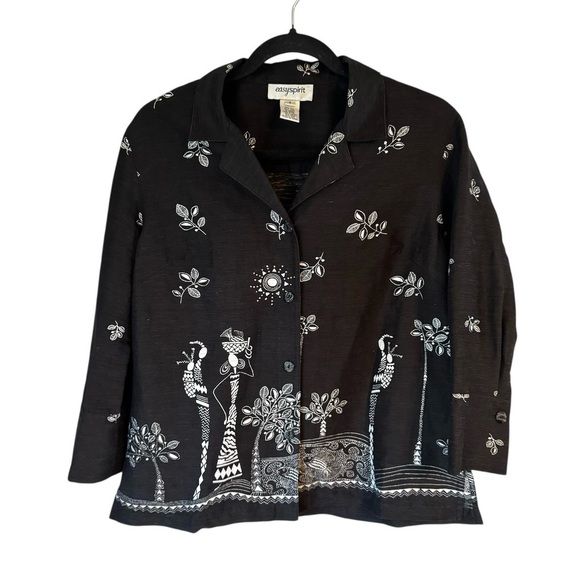 Easy Spirit African Print Embroidered Women’s Linen Silk Blend Boxy Top Size S - Picture 1 of 6